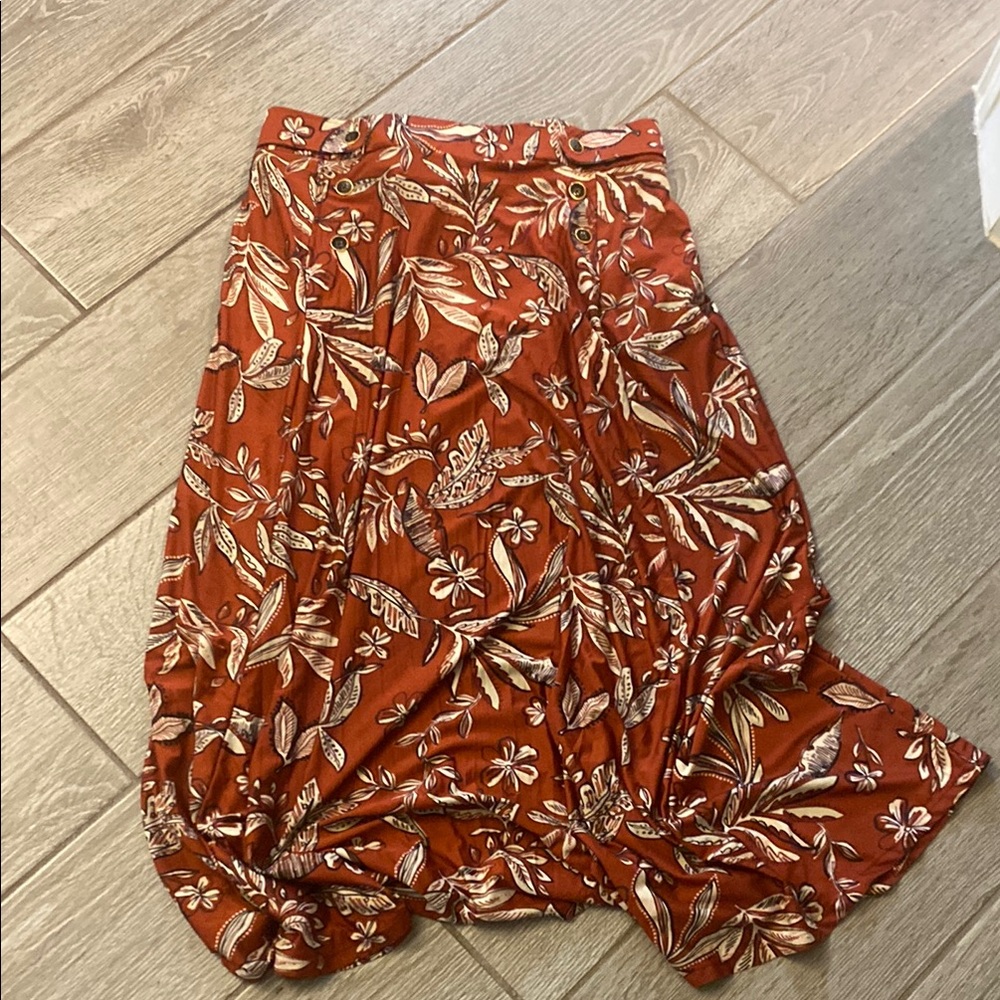 Robert Louis Orange Midi A-Line Skirt with Ruched Details
